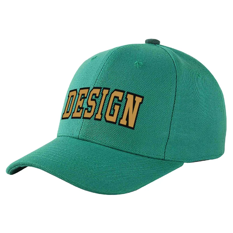 Baseball Cap Streetwear-Custom Light Green Old Gold-Black Curved Eaves Sport Design Baseball Cap