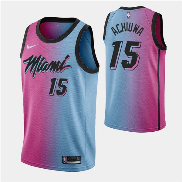 Basketball Jersey Trending-Men's Miami Heat #15 Precious Achiuwa 2021 Blue/Pink City Edition Vice Stitched Basketball Jersey