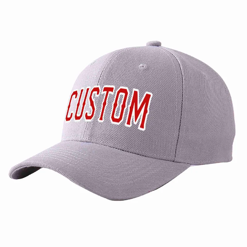 Baseball Cap Vacation-Custom Gray Red-White Curved Eaves Sport Baseball Cap Design for Men/Women/Youth