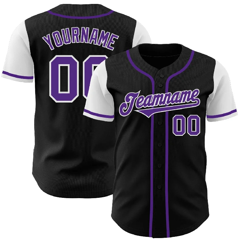 Baseball Jersey Breathable-Custom Black Purple-White Authentic Two Tone Baseball Jersey