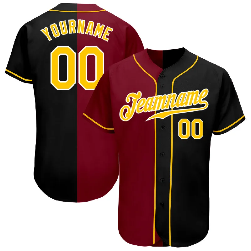 Baseball Jersey Durable-Custom Black Gold-Crimson Authentic Split Fashion Baseball Jersey