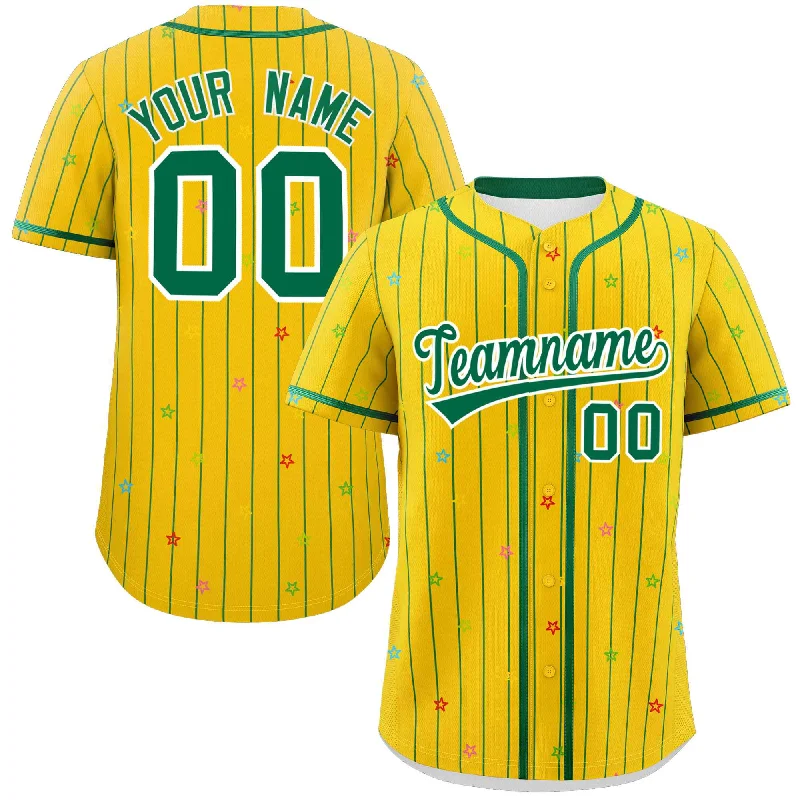 Baseball Jersey Sleeveless-Custom Gold Kelly Green Stripe Fashion Personalized Star Pattern Authentic Baseball Jersey