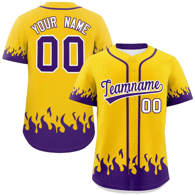 Baseball Jersey Hiking-Custom Gold Purple Personalized Flame Graffiti Pattern Authentic Baseball Jersey