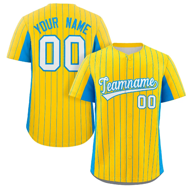 Baseball Jersey Meme-Custom Gold Powder Blue-White Stripe Fashion Design Full Button Authentic Baseball Jersey