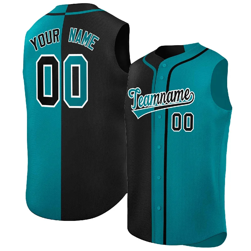 Baseball Jersey Country Flag-Custom Black Aqua Split Fashion Design Authentic Sleeveless Baseball Jersey