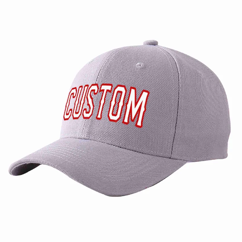 Baseball Cap Formal Look-Custom Gray White-Red Curved Eaves Sport Baseball Cap Design for Men/Women/Youth