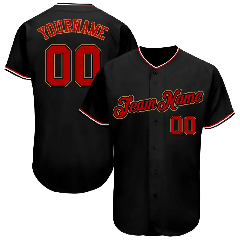 Baseball Jersey Baseball Team-Custom Black Red-Old Gold Authentic Baseball Jersey