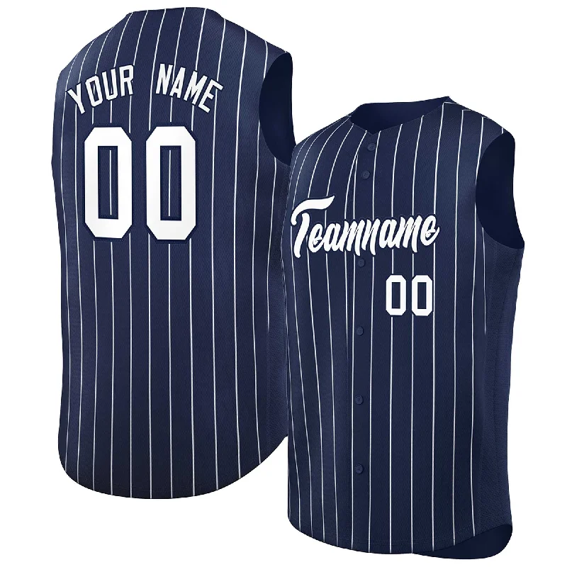 Baseball Jersey Superhero-Custom Navy White-Navy Sleeveless Stripe Fashion Baseball Jersey