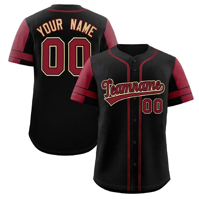 Baseball Jersey Baseball Fan-Custom Black Crimson Personalized Raglan Sleeves Authentic Baseball Jersey