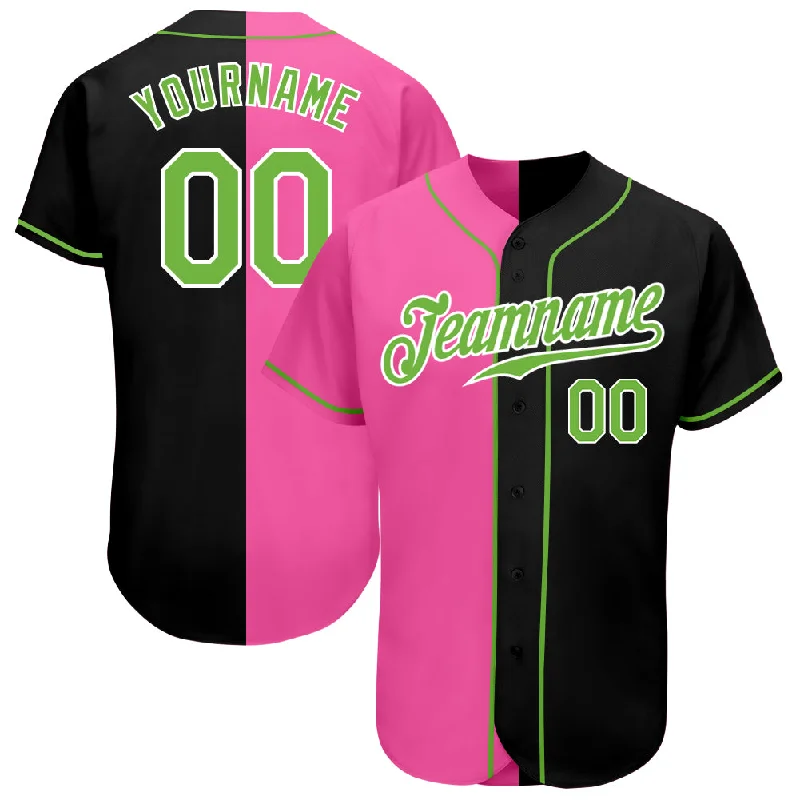 Baseball Jersey Fishing-Custom Black Neon Green-Pink Authentic Split Fashion Baseball Jersey