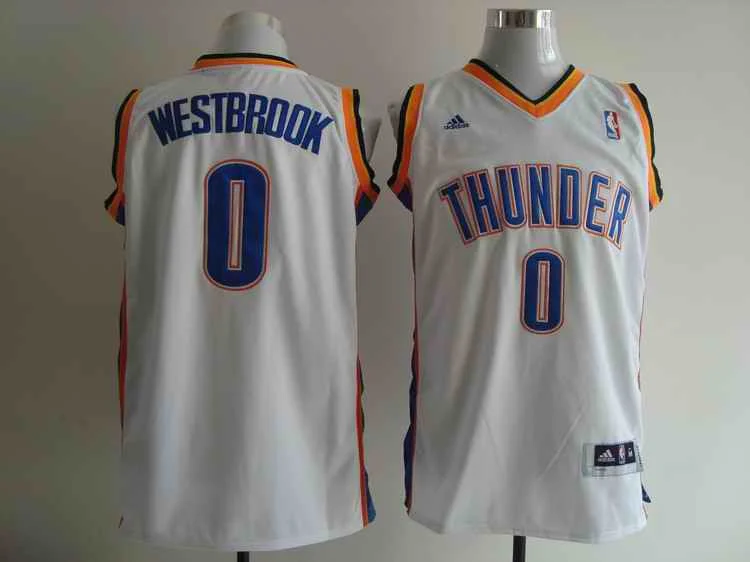 Basketball Jersey Long Sleeve-Thunders 0 Westbrook White Basketball Jerseys