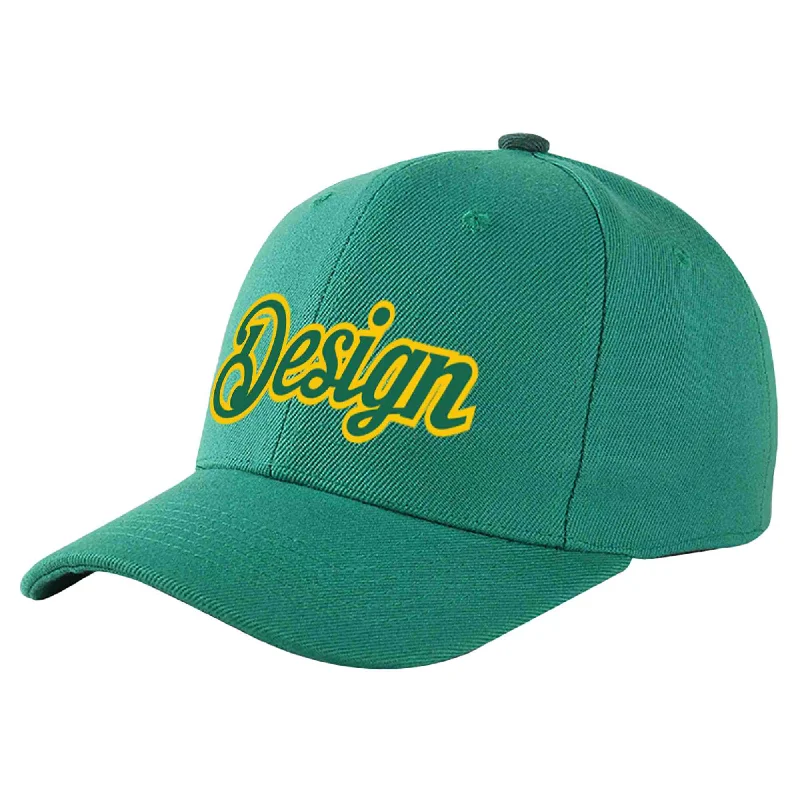 Baseball Cap Abstract Print-Custom Light Green Kelly Green-Gold Curved Eaves Sport Design Baseball Cap