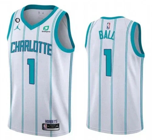 Basketball Jersey Basketball Grandma-Men's Charlotte Hornets #1 LaMelo Ball White No.6 Patch Stitched Basketball Basketball Jersey