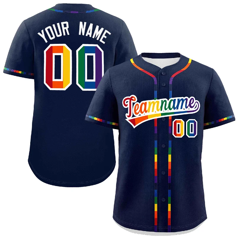 Baseball Jersey Festival-Custom Navy LGBT Rainbow For Pride Month Classic Style Authentic Baseball Jersey