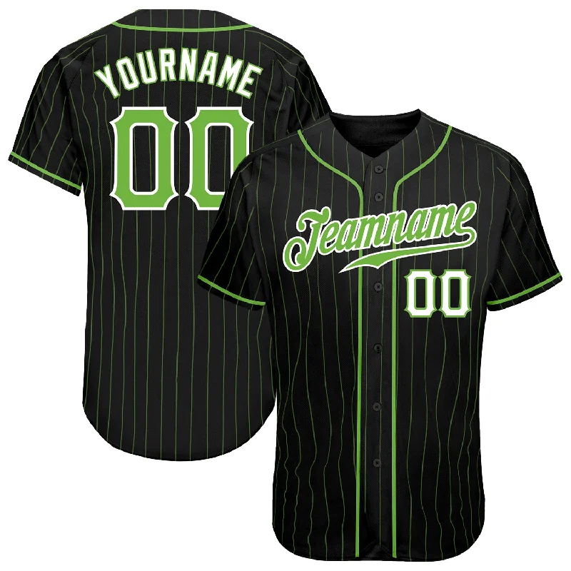 Baseball Jersey Ethical Fashion-Custom Black Neon Green Pinstripe Neon Green-White Authentic Baseball Jersey