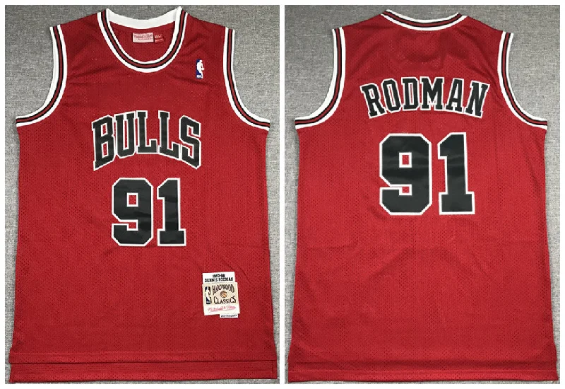 Basketball Jersey Funny-Men's Chicago Bulls Red #91 Dennis Rodman 1997-98 Throwback Stitched Basketball Jersey