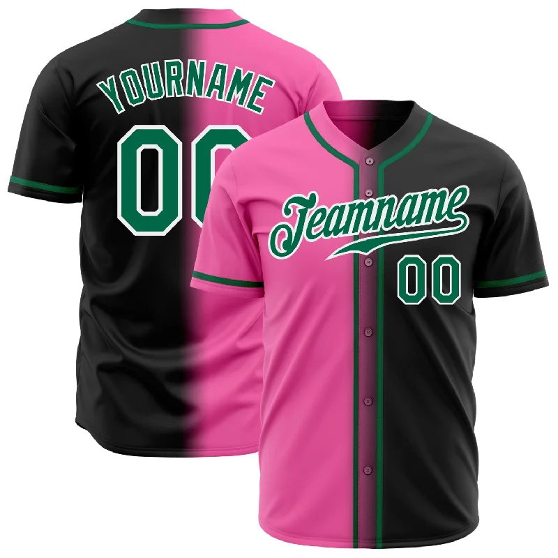 Baseball Jersey Championship-Custom Black Kelly Green Pink-White Authentic Gradient Fashion Baseball Jersey