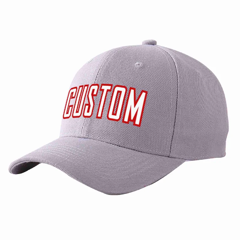 Baseball Cap Security-Custom Gray White-Red Curved Eaves Sport Baseball Cap Design for Men/Women/Youth