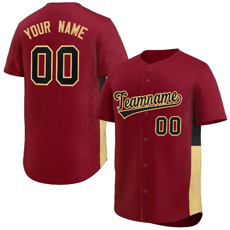 Baseball Jersey Party-Custom Crimson Black-Khaki Personalized Side Two-Tone Design Authentic Baseball Jersey