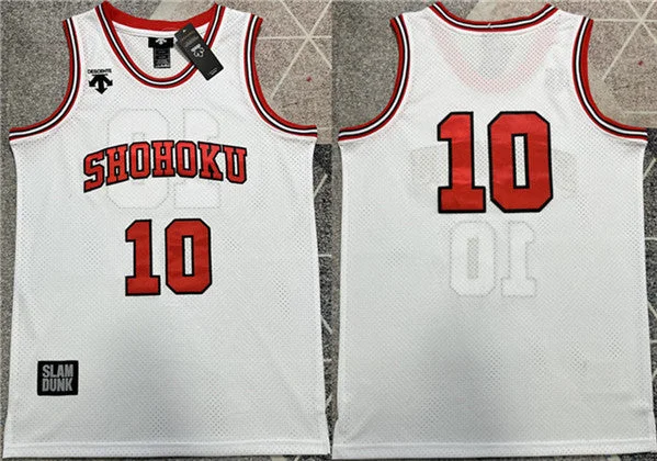 Basketball Jersey Soft-Men's Shohoku #10 Sakuragi Hanamichi White Stitched Basketball Basketball Jersey