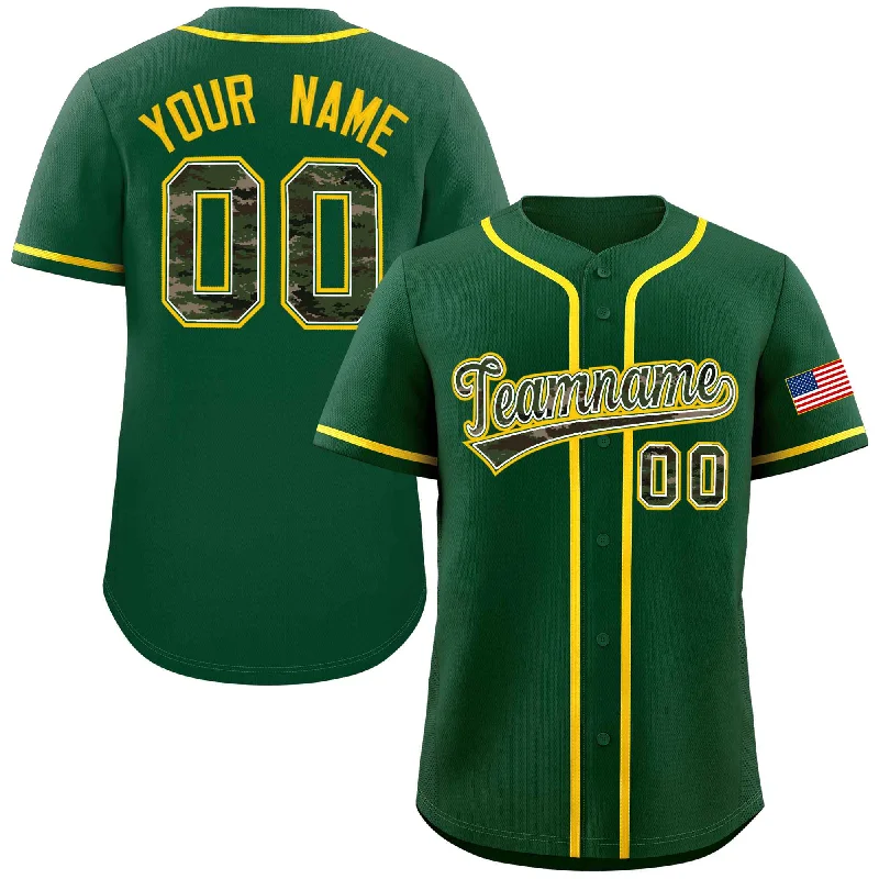 Baseball Jersey Gold-Custom Green Personalized Camo Font Authentic Baseball Jersey