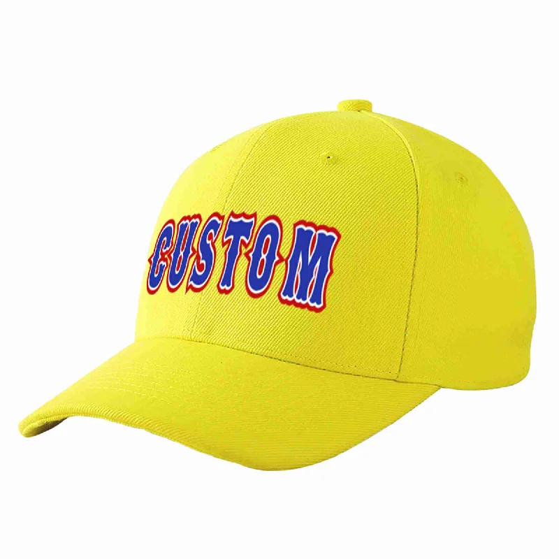 Baseball Cap Hiking-Custom Yellow Royal-White Curved Eaves Sport Baseball Cap Design for Men/Women/Youth