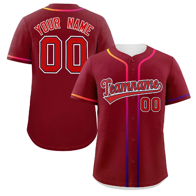 Baseball Jersey Vacation-Custom Crimson Red Personalized Gradient Ribbed Design Authentic Baseball Jersey