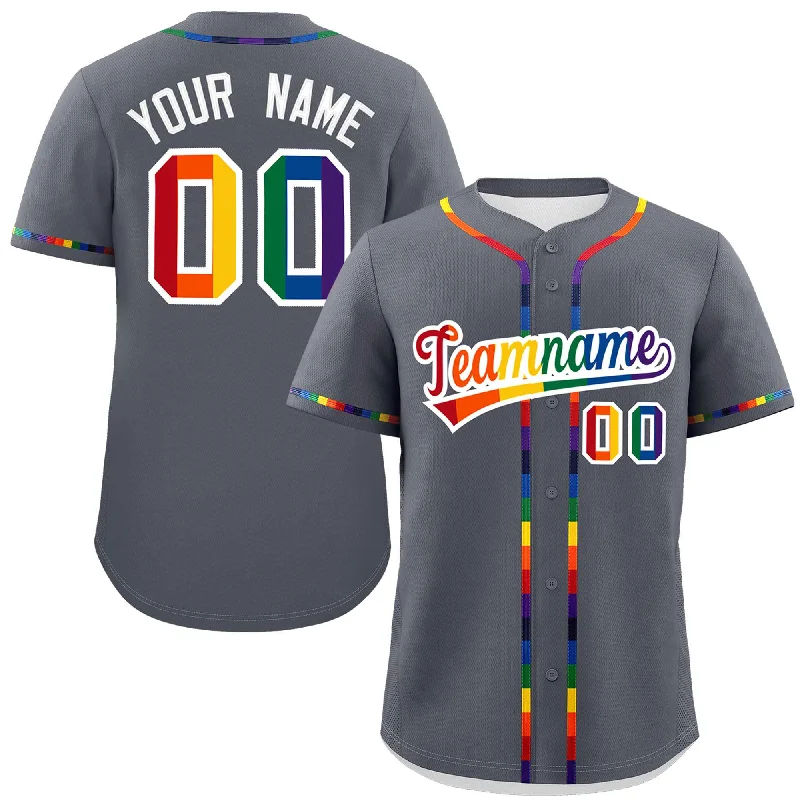 Baseball Jersey Movie-Themed-Custom Dark Gray LGBT Rainbow For Pride Month Classic Style Authentic Baseball Jersey