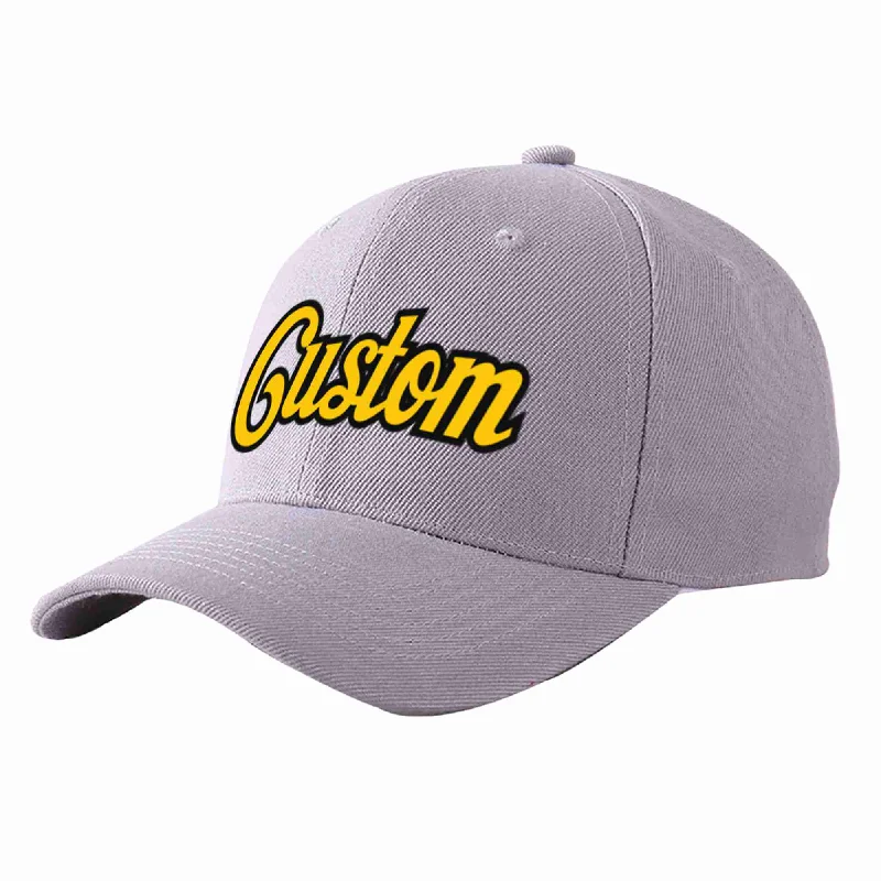 Baseball Cap Space Theme-Custom Gray Gold-Black Curved Eaves Sport Baseball Cap Design for Men/Women/Youth