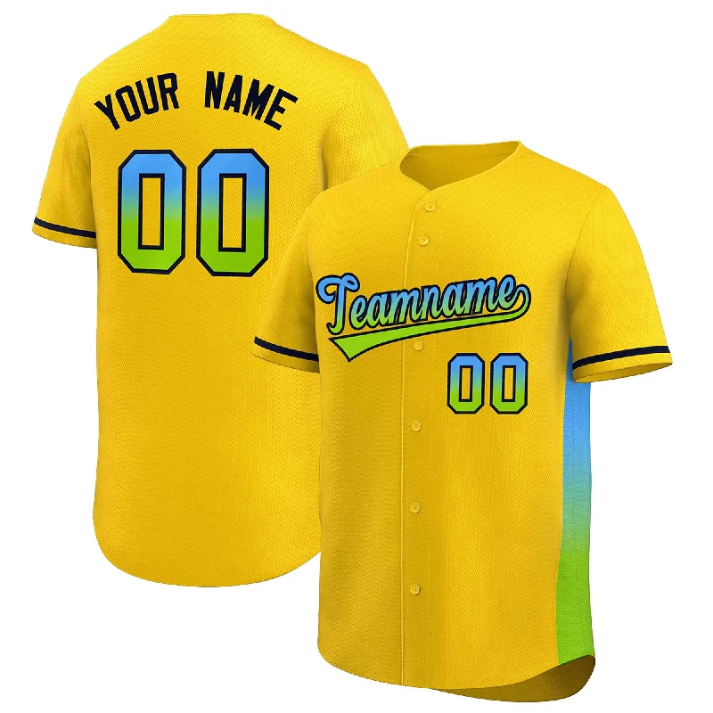 Baseball Jersey Baseball Dad-Custom Gold Powder Blue-Neon Green Personalized Gradient Font And Side Design Authentic Baseball Jersey