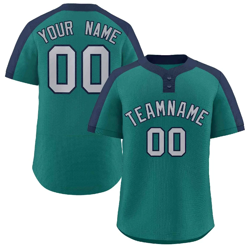 Baseball Jersey Eco-Friendly-Custom Aqua Gray-Navy Classic Style Authentic Two-Button Baseball Jersey