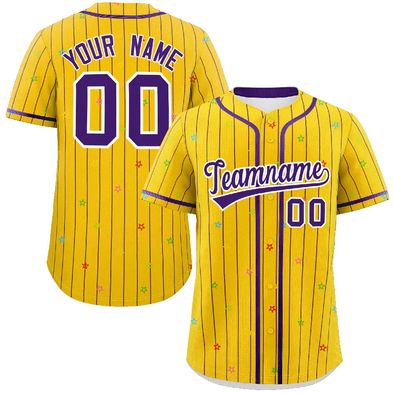 Baseball Jersey Travel-Custom Gold Purple Stripe Fashion Personalized Star Pattern Authentic Baseball Jersey