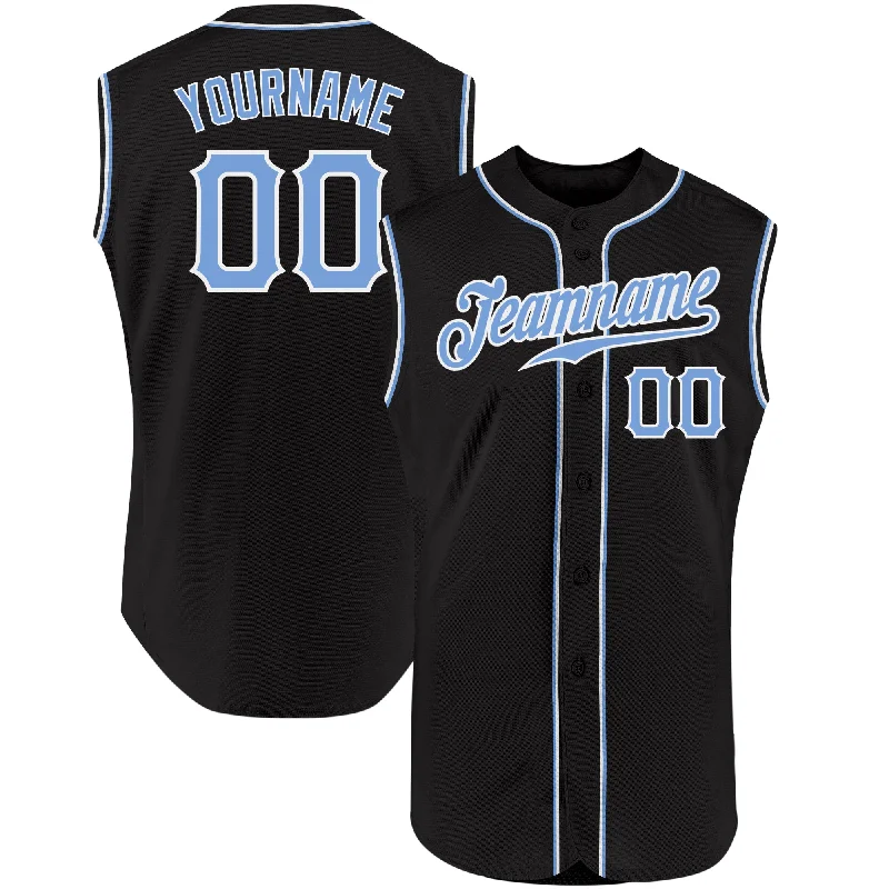 Baseball Jersey Navy-Custom Black Light Blue-White Authentic Sleeveless Baseball Jersey