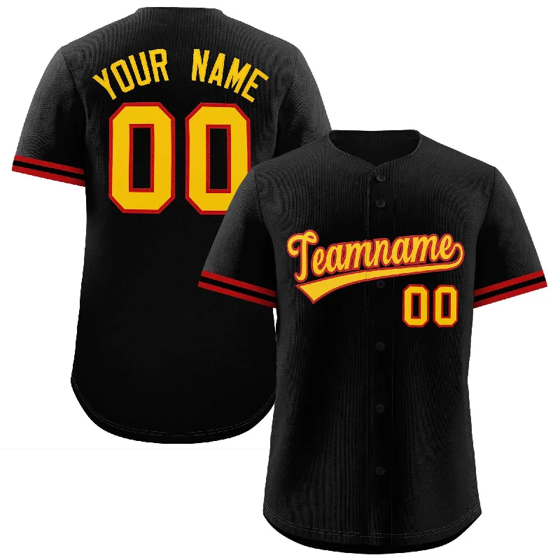 Baseball Jersey Playoff-Custom Black Gold Full Button Design Authentic Baseball Jersey