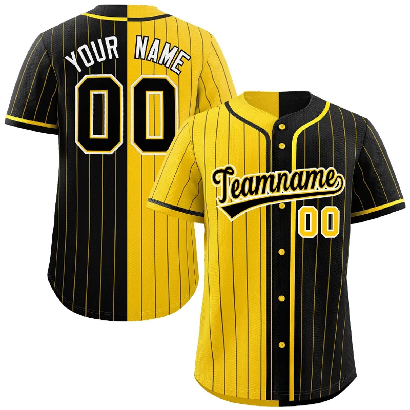 Baseball Jersey Short Sleeve-Custom Gold Black Two Tone Striped Fashion Authentic Baseball Jersey