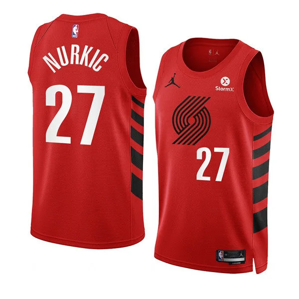 Basketball Jersey V-Neck-Men's Portland Trail Blazers #27 Jusuf Nurkic 2022/23 Red Statement Edition Swingman Stitched Basketball Basketball Jersey