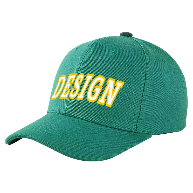 Baseball Cap Wool-Custom Light Green White-Gold Curved Eaves Sport Design Baseball Cap