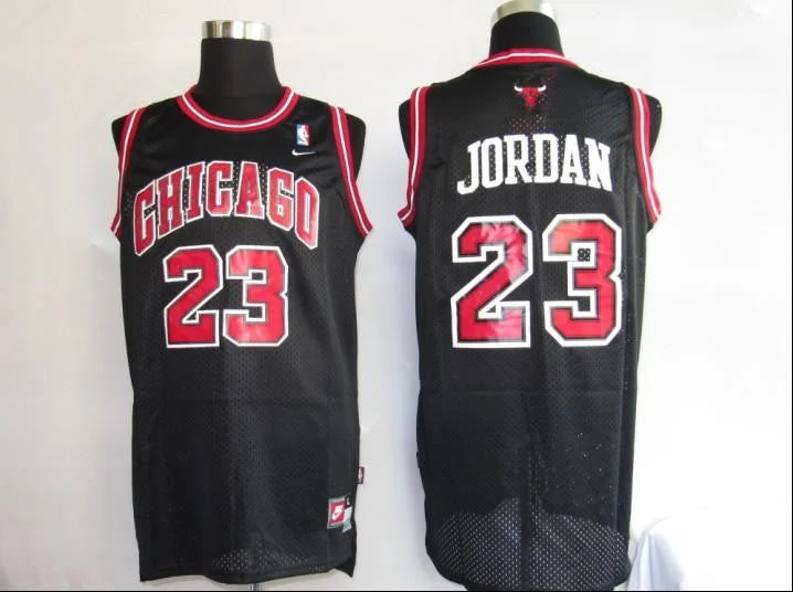 Basketball Jersey Waterproof-Bulls 23 Jordan Black Red Number Fans Edition Basketball Jerseys