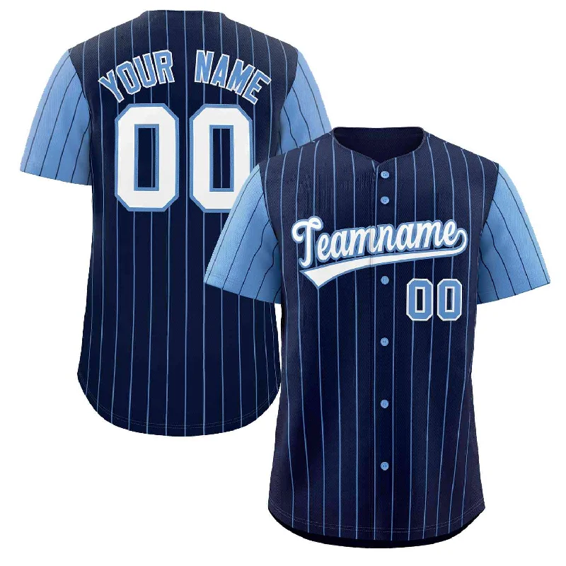 Baseball Jersey Anniversary-Custom Navy White-Light Blue Stripe Fashion Raglan Sleeves Authentic Baseball Jersey