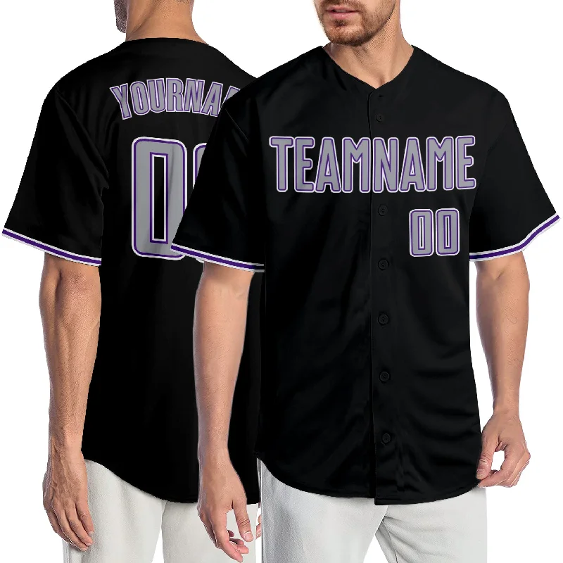 Baseball Jersey Streetwear-Custom Black Gray-Purple Authentic Baseball Jersey