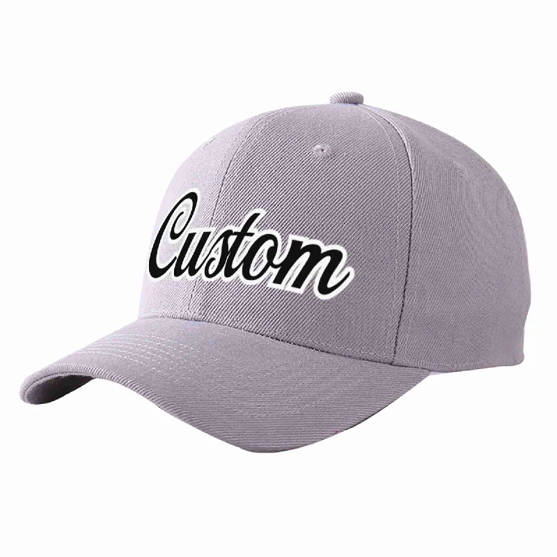 Baseball Cap Girls-Custom Gray Black-White Curved Eaves Sport Baseball Cap Design for Men/Women/Youth