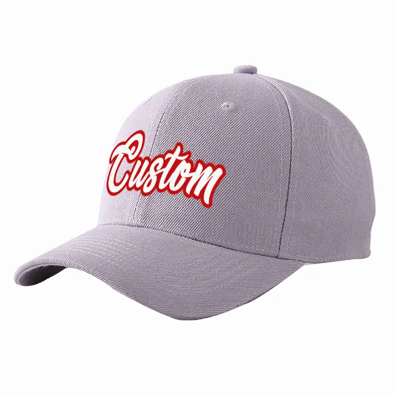 Baseball Cap UV Protection-Custom Gray White-Red Curved Eaves Sport Baseball Cap Design for Men/Women/Youth