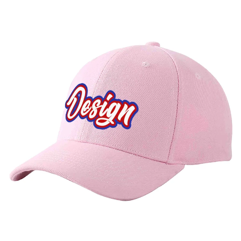 Baseball Cap Low Profile-Custom Pink White-Red Curved Eaves Sport Design Baseball Cap