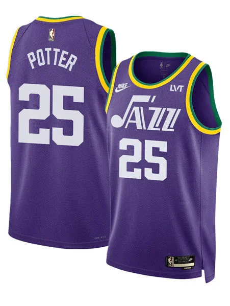 Basketball Jersey Streetball-Men's Utah Jazz #25 Micah Potter Purple 2023 Classic Edition Stitched Basketball Basketball Jersey