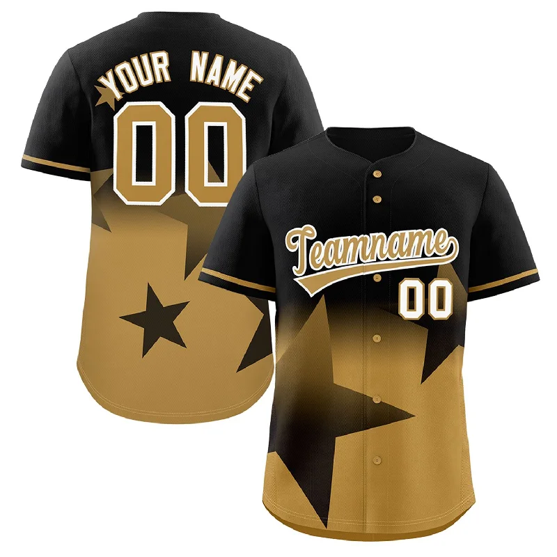 Baseball Jersey Kids-Custom Black Old Gold Gradient Star Graffiti Pattern Authentic Baseball Jersey