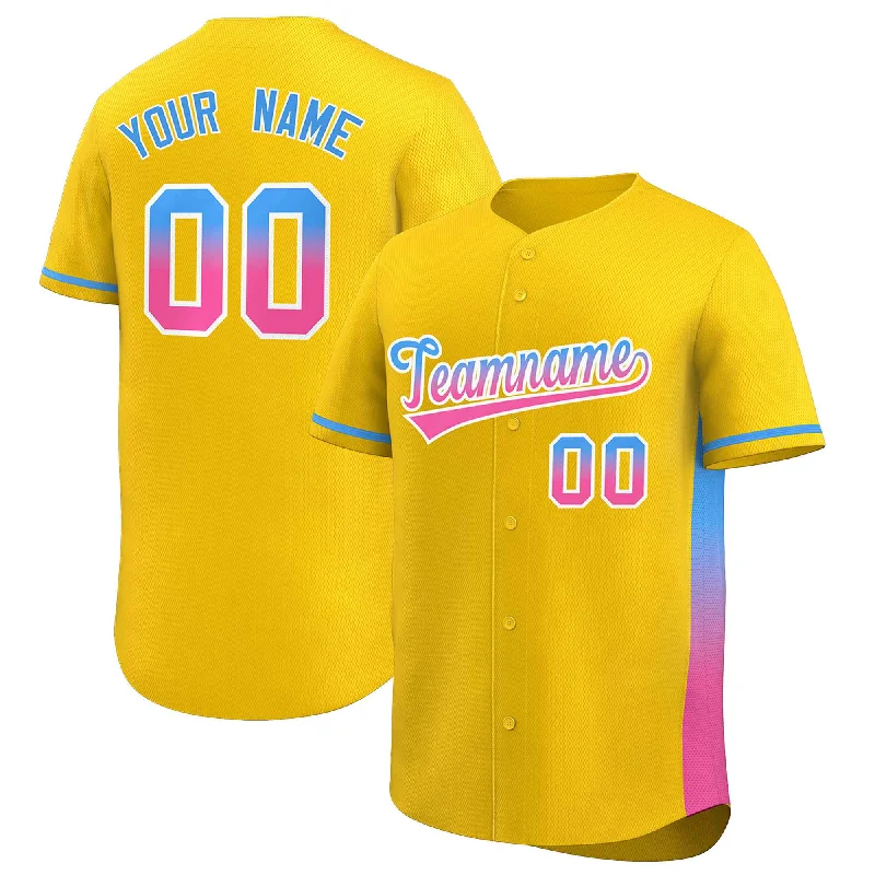 Baseball Jersey Baseball Grandpa-Custom Gold Powder Blue-Pink Personalized Gradient Font And Side Design Authentic Baseball Jersey