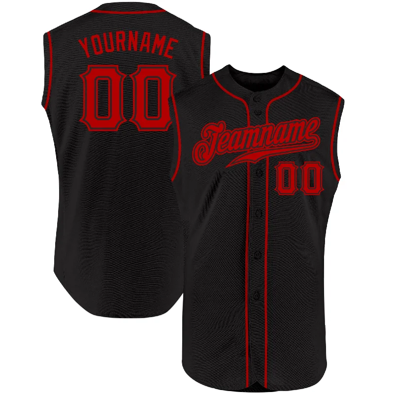 Baseball Jersey Girls-Custom Black Red Authentic Sleeveless Baseball Jersey