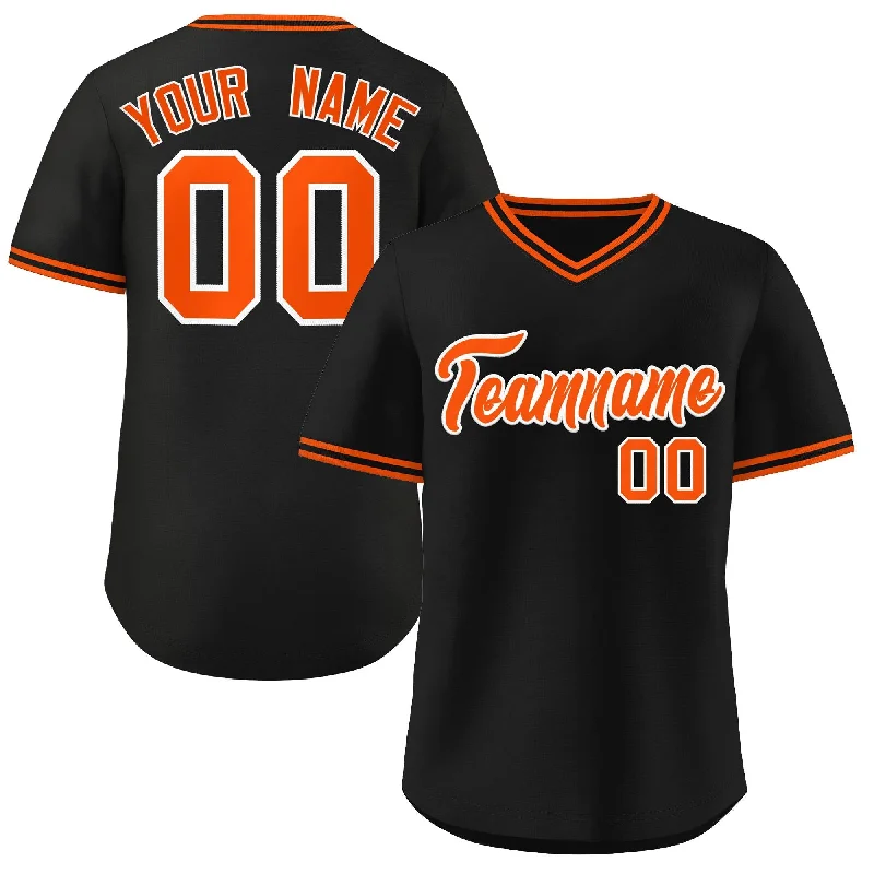 Baseball Jersey Classic-Custom Black Orange Classic Style V-Neck Authentic Pullover Baseball Jersey