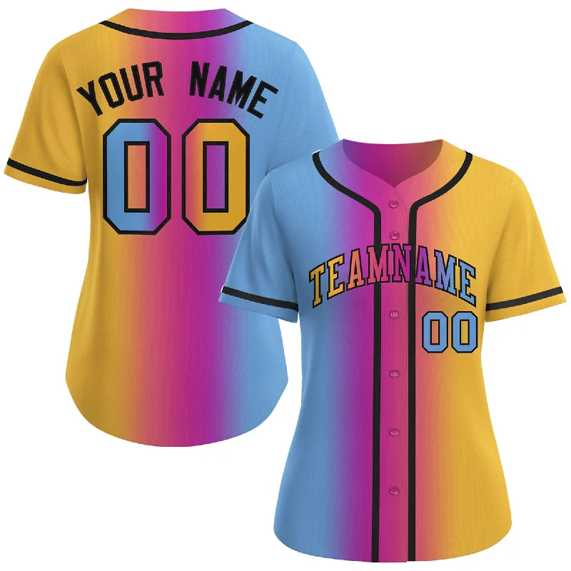 Baseball Jersey Gym-Custom Light Blue Gold-Black Gradient Fashion Baseball Jersey For Women