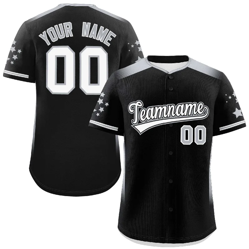 Baseball Jersey MLB-Custom Black Gray Gradient Side Personalized Star Pattern Authentic Baseball Jersey